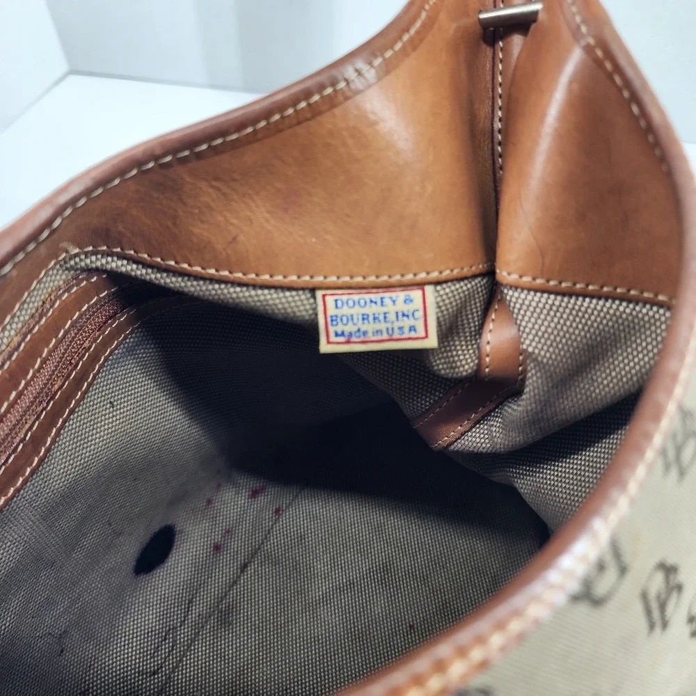 Dooney & Bourke Brown Monogram Hobo with Tan Leather Trim